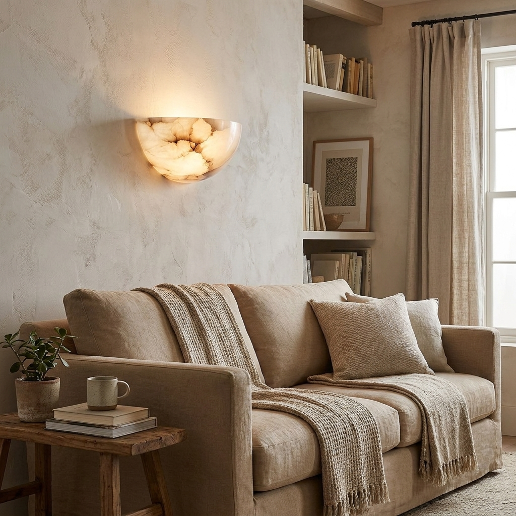 Alabaster Half-Moon Wall Sconce