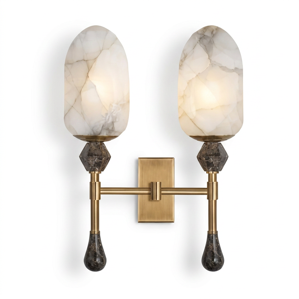 Alabaster Obelisk Double Alabaster Sconce
