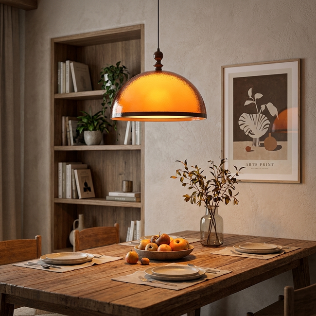 Amber Dome Shaped Pendant Light
