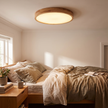 Rubberwood Geometric Flush Mount Light