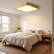 Rubberwood Geometric Flush Mount Light