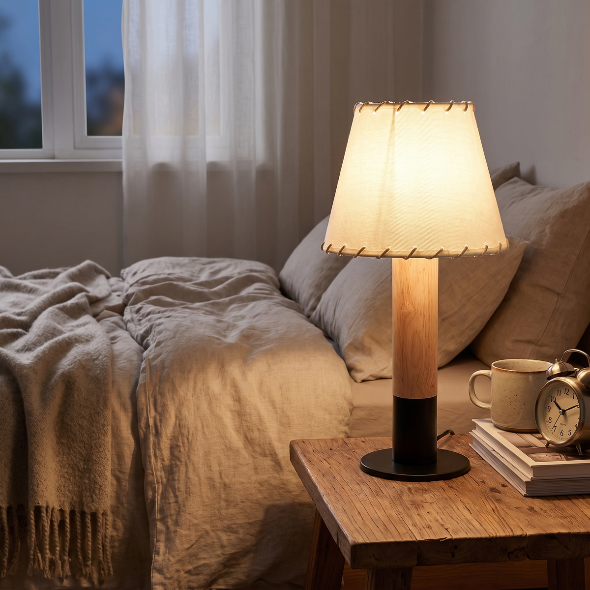 Wood Base Fabric Shade Table Lamp