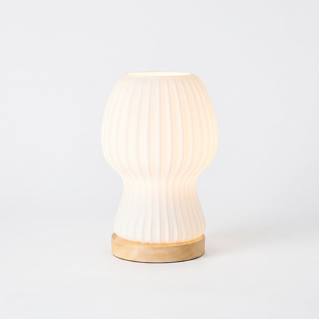Pleated Glass & Rubberwood Table Lamp