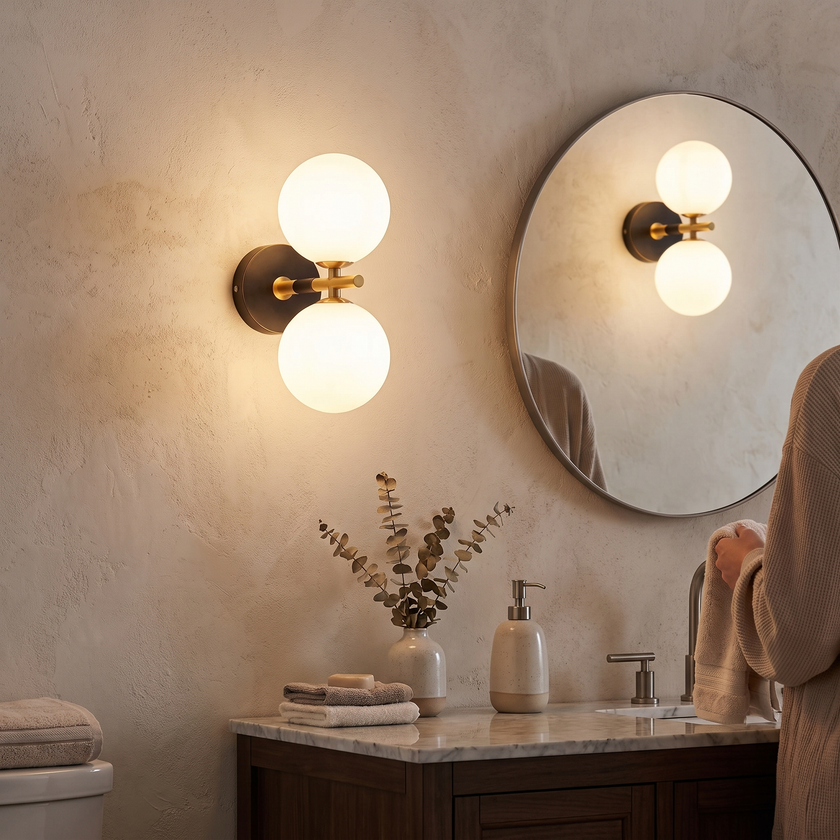Brass Milk Glass Globe Wall Sconce