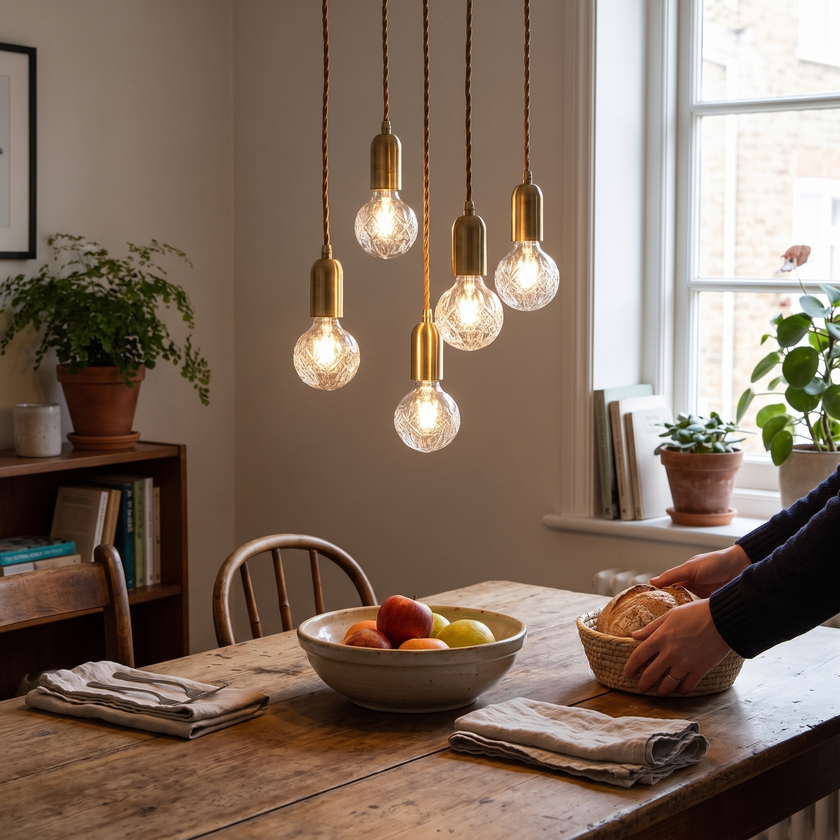 Cut Crystal Brass Bulb Pendant Light