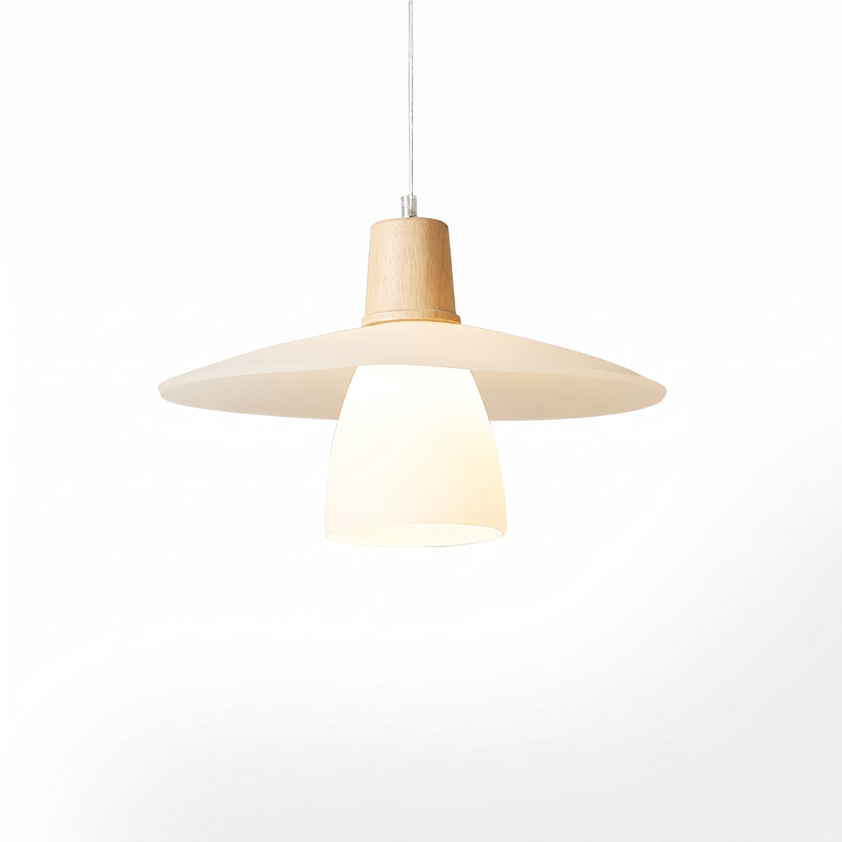 Frosted Glass Wood Rim Pendant Light