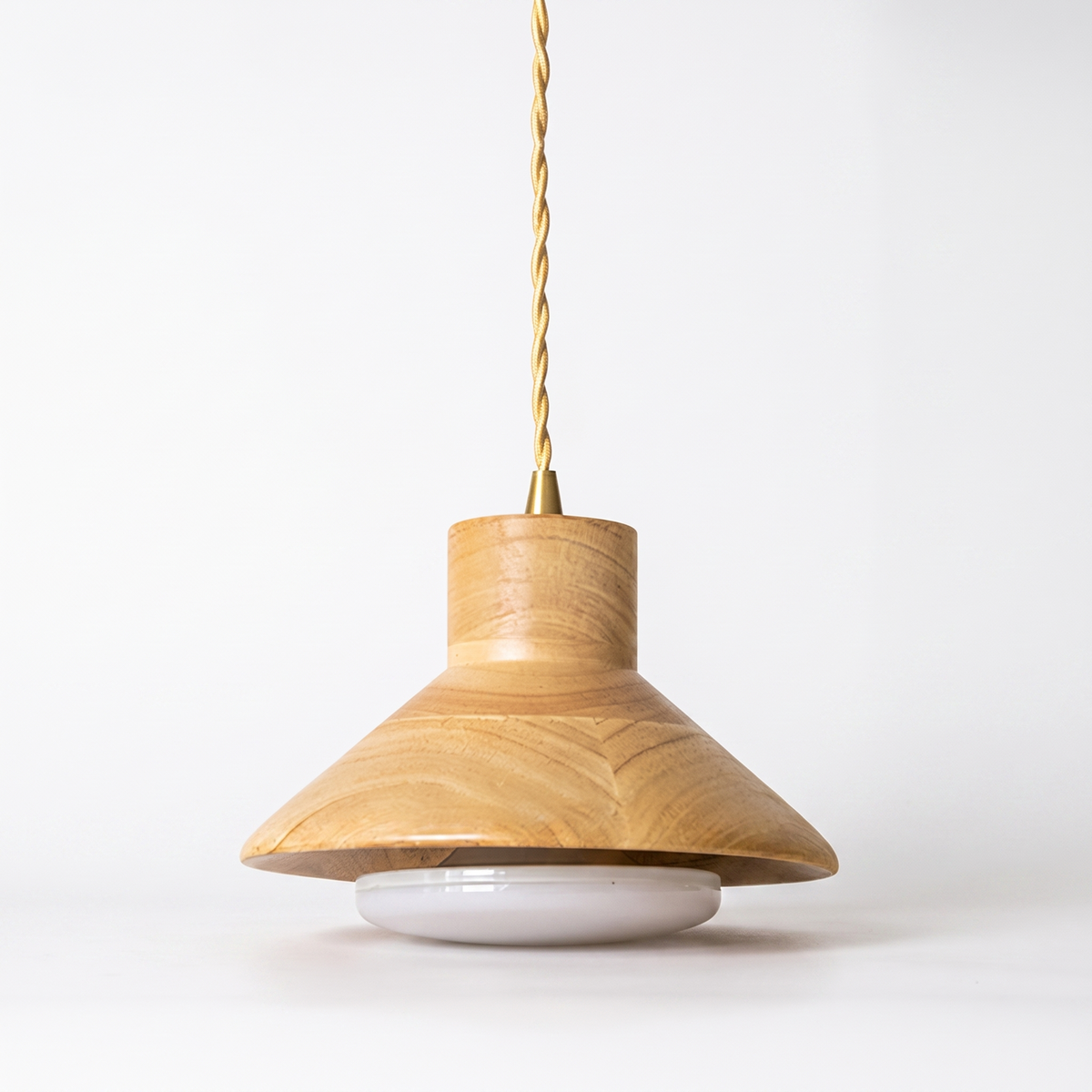 Wood Shallow Drum Pendant Light