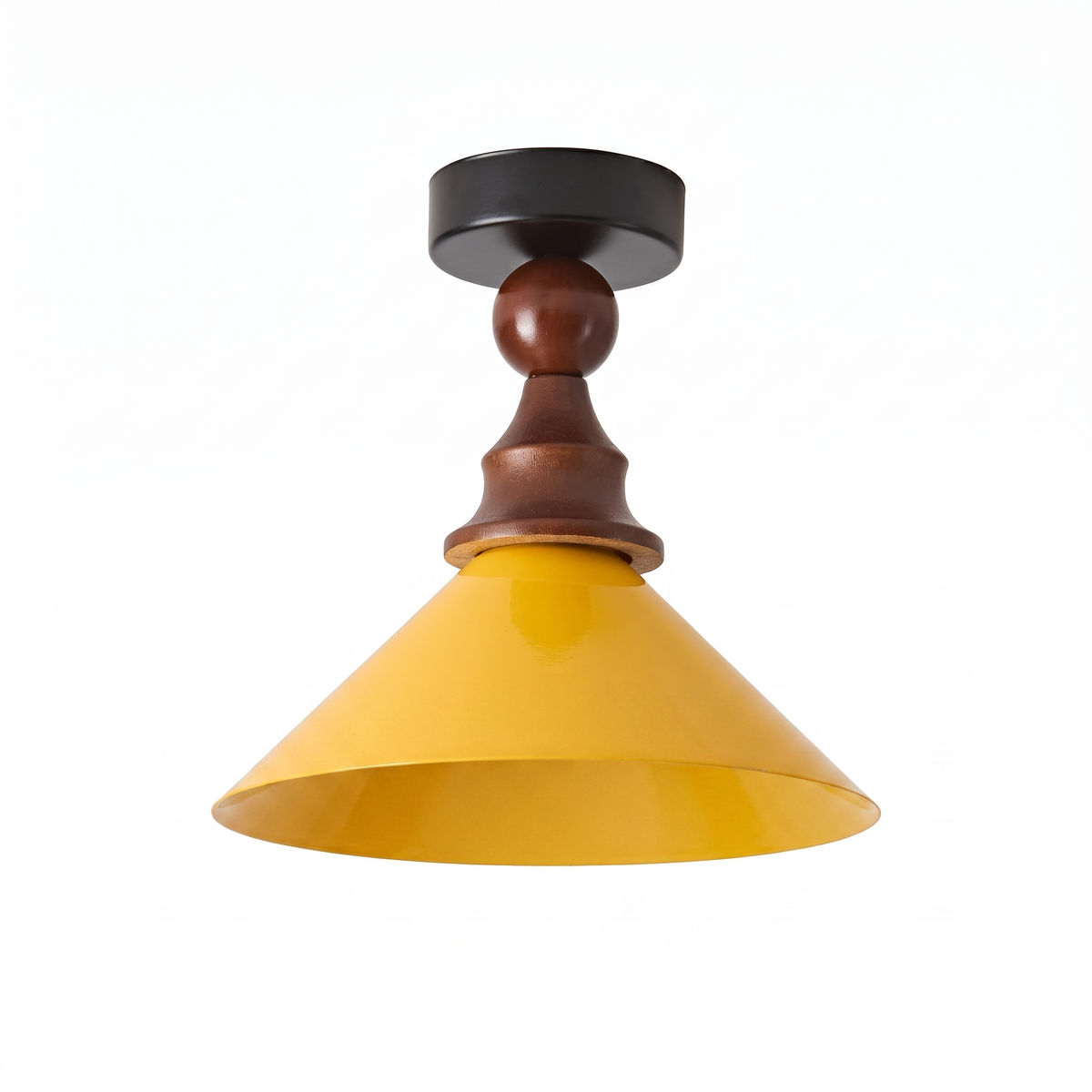 Wood and Yellow Metal Ceiling Light