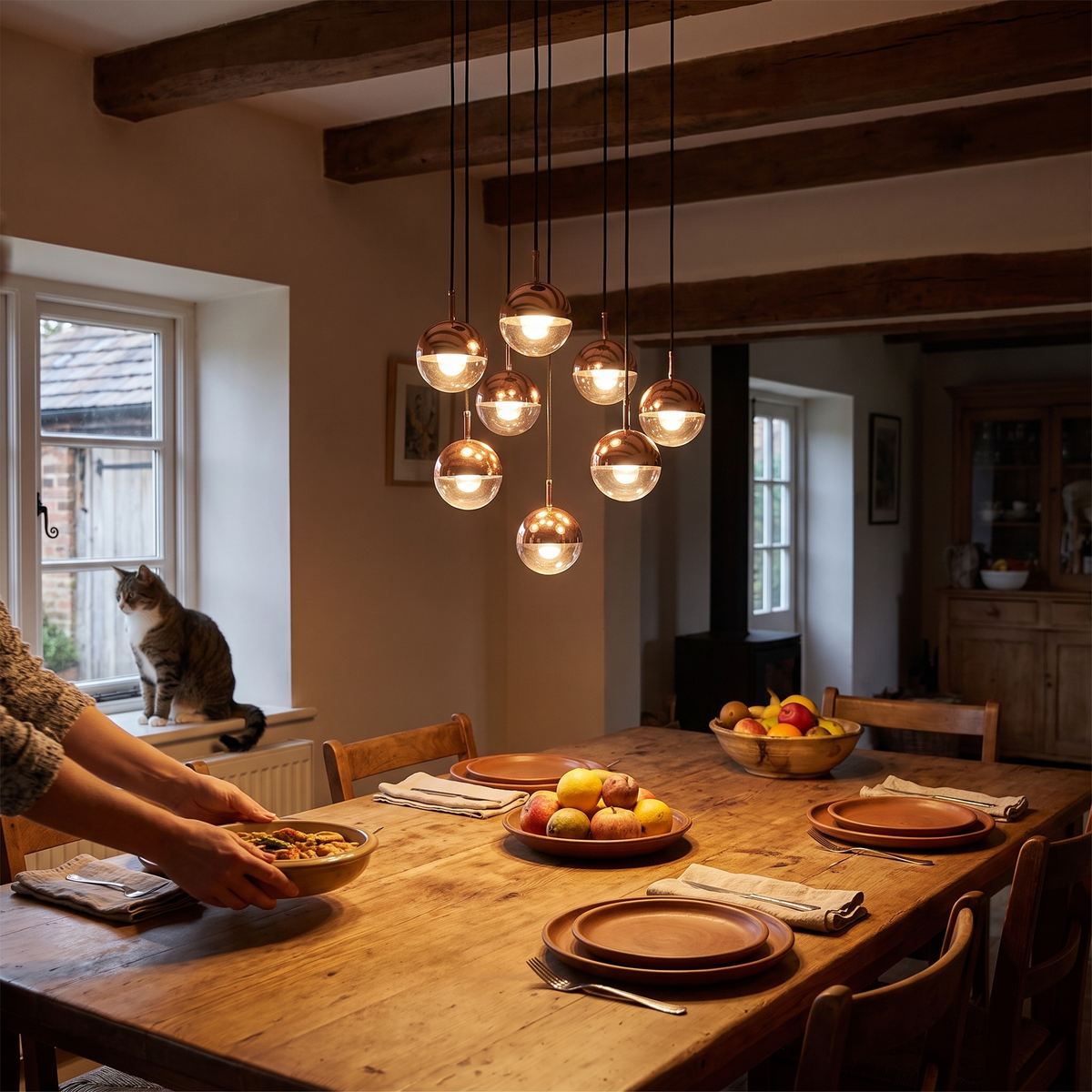Glass Orb Cascade Chandelier