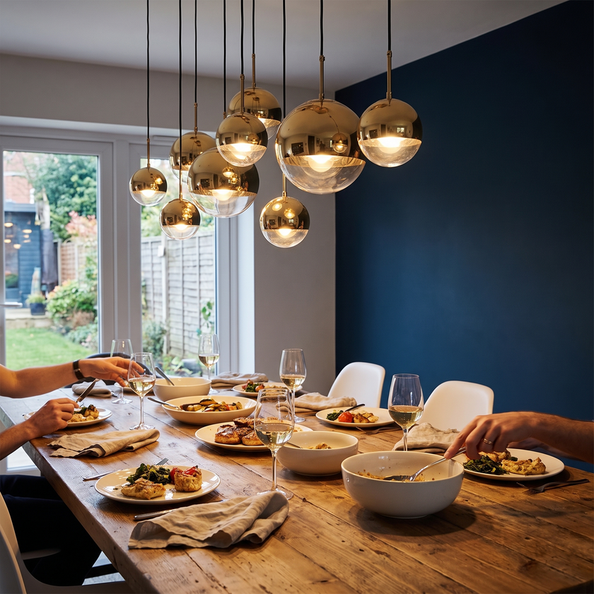 Glass Orb Cascade Chandelier