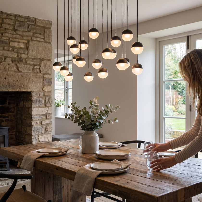 Glass Orb Cascade Chandelier