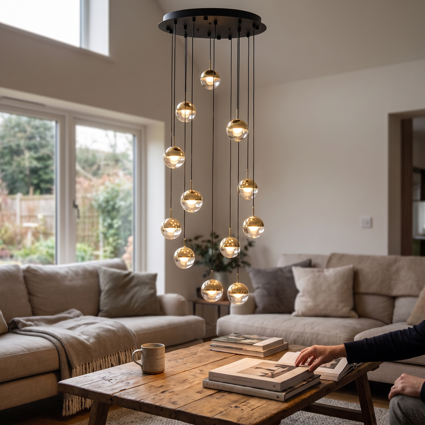 Glass Orb Cascade Chandelier