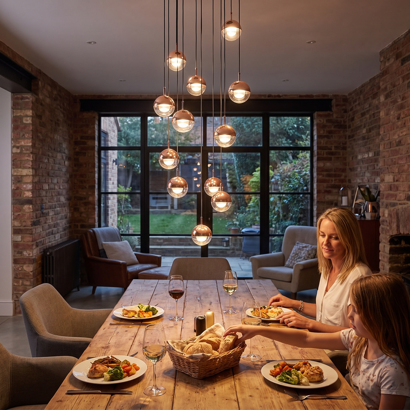 Glass Orb Cascade Chandelier