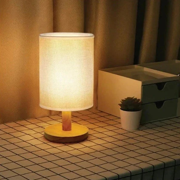 Modern Natural Wood & Cloth Dimmable Table Lamp